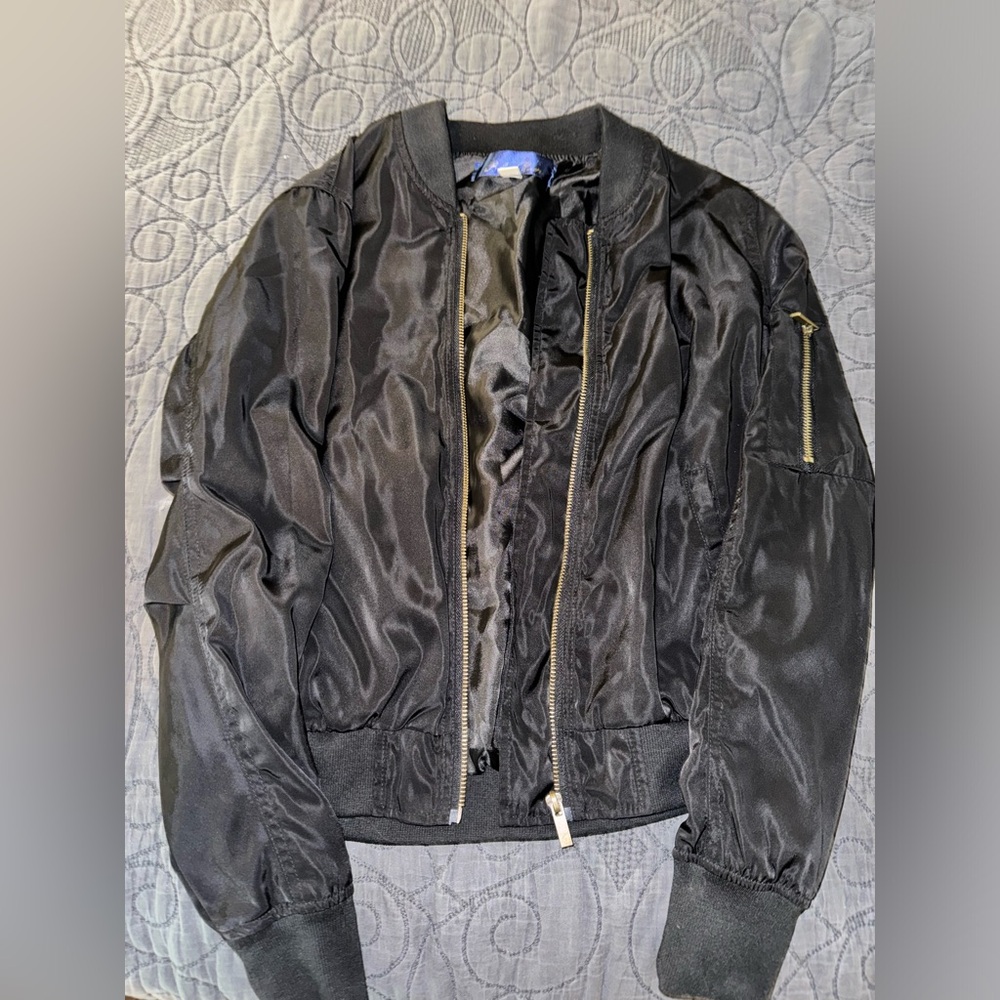 blue rain black bomber jacket